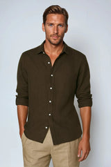 Men’s Lightweight Linen Shirt – Deep Brown, 100% Pure Long-Staple Linen